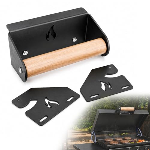 Handle & Hinge Kit for Blackstone Griddle 28 36 44 Upgraded Lid Hinges and Wooden Handle for Blackstone Hard Cover No-Drill Clamp-on Griddle Accessory Durable Black Powder-Coated Steel