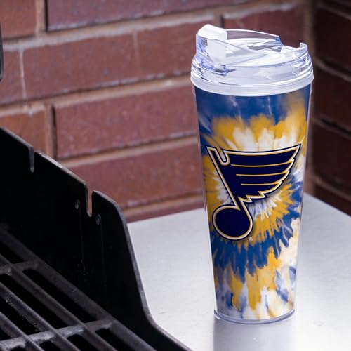 Image of Rico Industries NHL Hockey Team Color Tie Dye 24oz Metallic Acrylic Tumbler with Hinged Lid, Officially Licensed Double Wall Tumbler with Straw