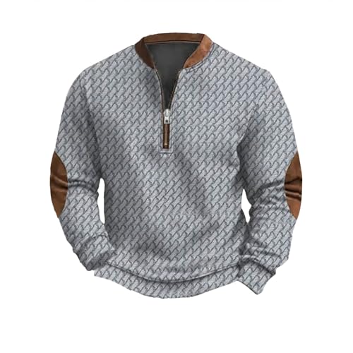 1/4 Zip Pullover Mens Stand Collar Sweatshirt Aztec Knit-Pattern Top Fall Western Vintage Long Sleeve Sweatshirt