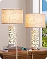 EDISHINE 21.65" Farmhouse Table Lamp Set of 2, Touch 3-Way Dimmable Vintage Nightstand Lamp with A+C USB Ports, Bedside Lamp with Night Light Base for Living Room, Bedroom