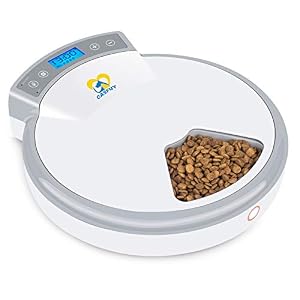 Casfuy 5 meals Automatic Cat Feeder Auto Pet Feeder with Programmable Timer Dry and Wet Food Dispenser Voice Recorder Speaker for Cat and Small Medium Dog Portion Control Dual Power Supply 5x240ml