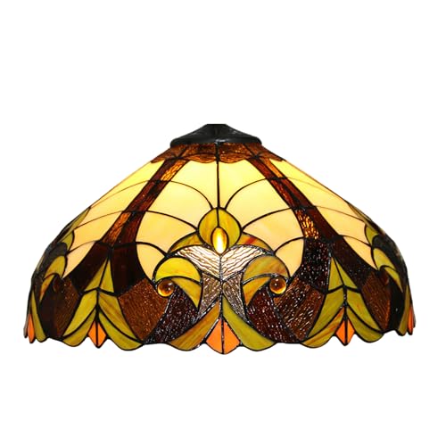 Dualbao Lámpara de vidriera barroca Solo reemplazo de Pantalla, Tiffany de 16 Pulgadas a Mano Retro Verde Beige Amarillo ámbar de Pantalla Apto para lámpara de Mesa Luces Colgantes lámparas de pie