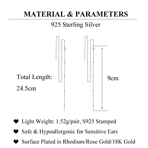 Sluynz 925 Sterling Silver Star Long Dangle Earrings Chain For Women Teen Girls Line Earrings Tassel Chain (A-Silver) #TOP5