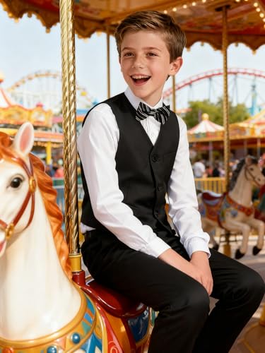 Image of Boys Formal Suit Vest and Pants Set 6 Pieces Suits for Boy Wedding Ring Bearer Outfit for Kids Tuxedo