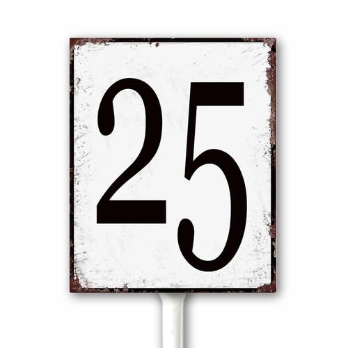 Aluminum Number Sign 25 Metal Numbered Yard Sign With Stake Outdoor for Tennis Court, Parking Lots, Floor, Dock, Court, Aisle, Field, Farm 12x15 CM High Visibility Rust Free (Retro White) — image 1