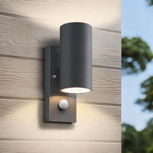 Wandleuchte mit Bewegungsmelder,IP65 Wasserdichte Leuchten Wandleuchten Aussen GU10,Aluminium Up and Down Außenleuchte Aussenlampe Wand,Wandlampe...