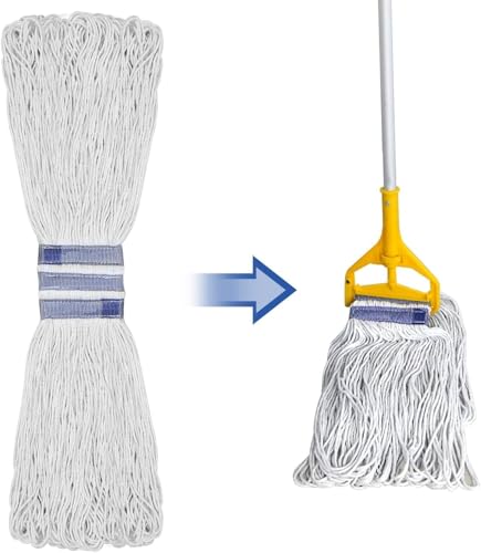 Image of Tidy Monster 24 oz Loop End Mop Head, Heavy Duty Mop Head Replacement with 6 Inch Headband, Machine Washable String Mop Refill Fits Most Clamp and Side Loading Handles for Home & Commercial Cleaning