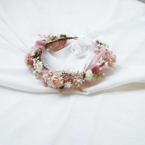 Corona de flores secas Boho para novia DXXD miniatura 1