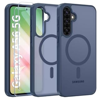 Opkiegrn Magnetica Cover per Samsung Galaxy A56 5G con 2 Pezzi Vetro Temperato, Compatibile con MagSafe, [Antiurto Grado Militare] Custodia Posteriore Glassata Traslucida Anti-Impronte, Blu