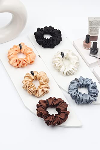 Image of Premium Satin Scrunchies for Women | Hair Bands, Ponytail Holders & Rubber Bands | Fluffy, No-Damage Hair Ties | Girls Hair Accessories | Medium Size | Pack of 6