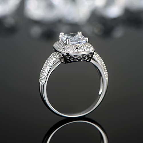 Gemsme 18K White Gold Plated Square Cubic Zirconia Promise Ring Halo Wedding Engagemen Ring for Women3
