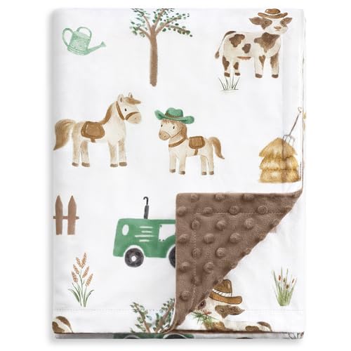 Image of HOMRITAR Cows Baby Blankets for Boys, Super Soft Newborn Nursery Minky Blanket with Double Layer Dotted Backing, Cozy Printed Bed Throw Blanket, Farm Horse Animals 30 x 40 Inch