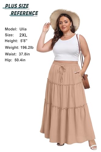 Image of Lepunuo Womens Casual Boho High Waisted Flowy Maxi Skirts Tiered Floral Long Skirts with Pockets for Summer Beach Vacation