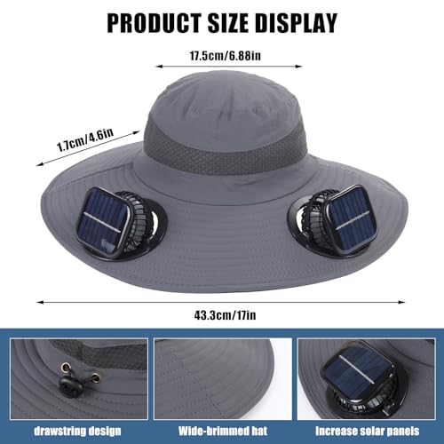Image of Solar Powered Fan Sun Hat for Men, UPF 50+ Wide Brim Cooling Bucket Hat, Sombrero para El Sol Hombre for Fishing Hiking Beach
