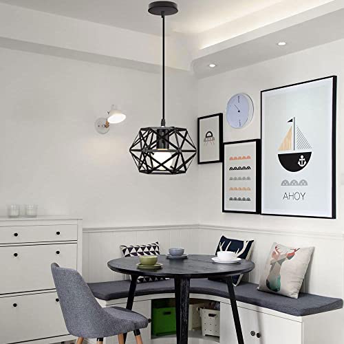 Isla de cocina industrial 3 luces con pantallas de alambre de metal negro para techo 5