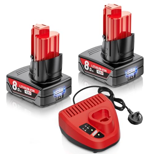 2 X 8000mAh for Milwaukee M12 Battery with Charger (with LCD Display)