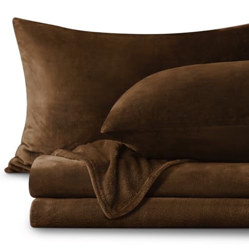 Image of BEDELITE Flannel Sheets Twin Size Brown - Super Soft Fleece Sheets Set Fluffy Extra Plush, 3 Piece(Include Fitted Sheet, Flat Sheet, 1 Pillowcase)