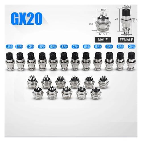Conector de aviación GX20 6 pines hembra chasis macho juego de 5 uds 2