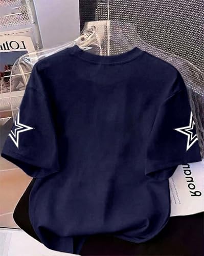 Image of Women's Typography Round Neck Cotton-Blend T-Shirts, Oversized Drop Shoulder Boho Style T-Shirt