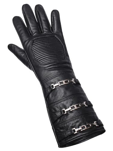 Image of URBAN BUCK Real Sheepskin Leather Sky Gauntlet Costume Glove - Regular Fit Long Arm Cuff Mens Unlined Cosplay Gloves