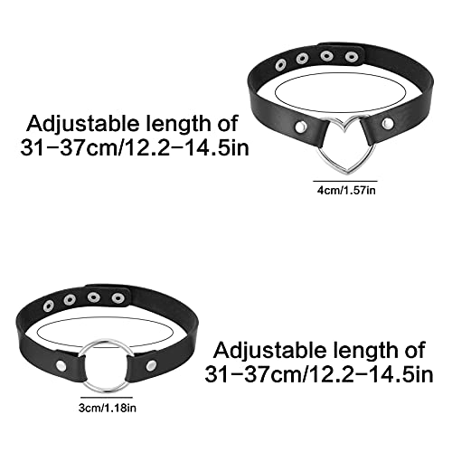 Heyu-Lotus 6 Stücke Leder Choker Kette Gotik Punk Rock Lederhalsband Halskette Set, Leder Einstellbar Kragen Halsband… – Bild 4