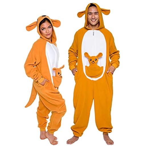 Silver Lilly Slim Fit Animal Pajamas - Adult One Piece Cosplay Kangaroo Costume (Orange/White, Medium)