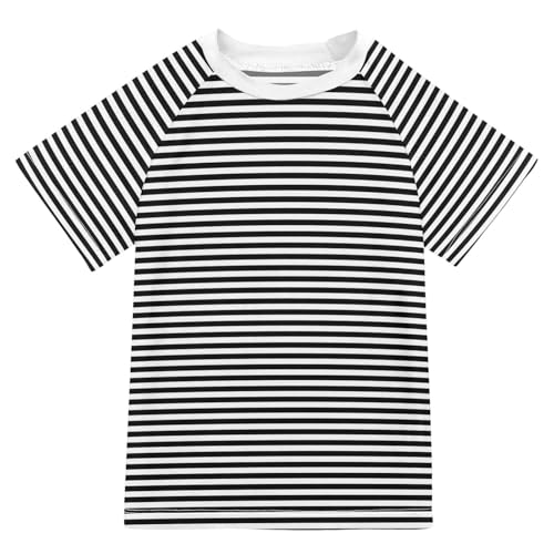CaTaKu Cute Black Striped Boys Rash Guard Swim Shirts Toddler Quick Dry UPF 50+ Rashguard Short Sleeve 3-12T