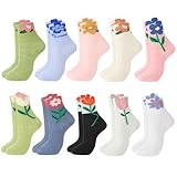 Jspupifip 10 Pairs Womens Floral Socks Cute Tulip Flower Socks Funny Novelty Crew Sock