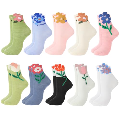 10 Pairs Floral Crew Socks for Women