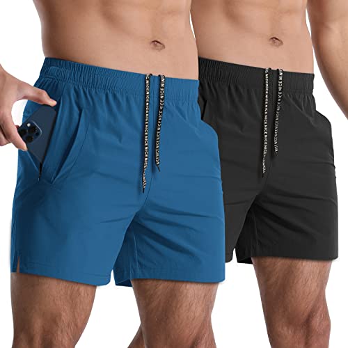Image of 2 Pack Mens Athletic Shorts 5 Inch Quick Dry Gym Workout Shorts Men Lightweight Sports Running Shorts with Pockets