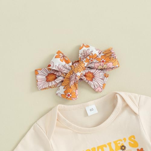 Karuedoo Newborn Baby Girl Summer Outfits Auntie's Little Bestie Romper Floral Flared Pants Headband 3Pcs Clothes Set4