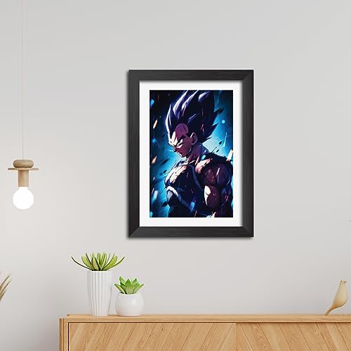 Image of TenorArts Vegeta Poster Dragon Ball Z Anime Laminated Photo Frame Painting with Matt Finish Black Textures (12inches x 9inches)
