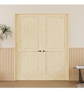 60'' x 80'' (Double 30" x 80") 2-Panel Wood Doors, Natural Solid Pine Interior Door Slab, Arch To...