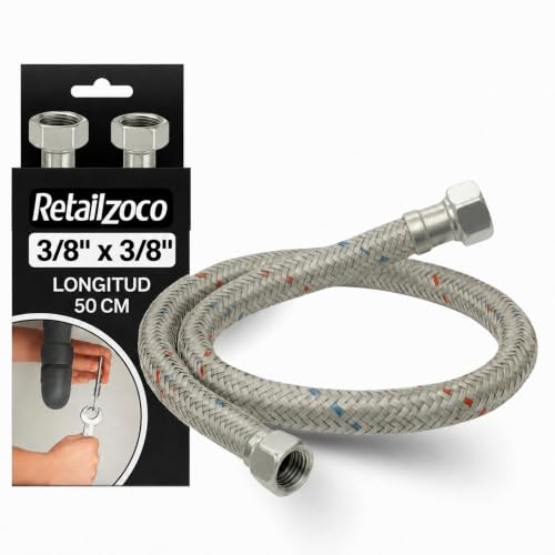 Latiguillo de Fontanería Hembra 3/8” x Hembra 3/8”, Longitud 50 cm
