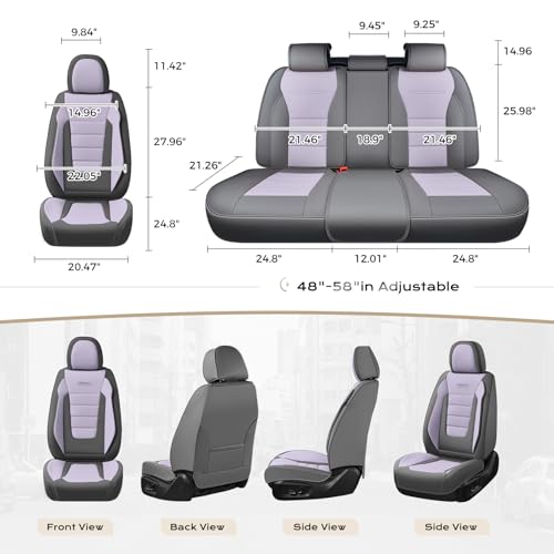 Image of Coverado Car Seat Covers Full Set, Nappa Leather Seat Covers for Cars, Car Seat Protector Car Seat Cushion, Front and Back Seat Protectors Cushions Universal Fit for Most Cars Vehicles(Gray&Purple)