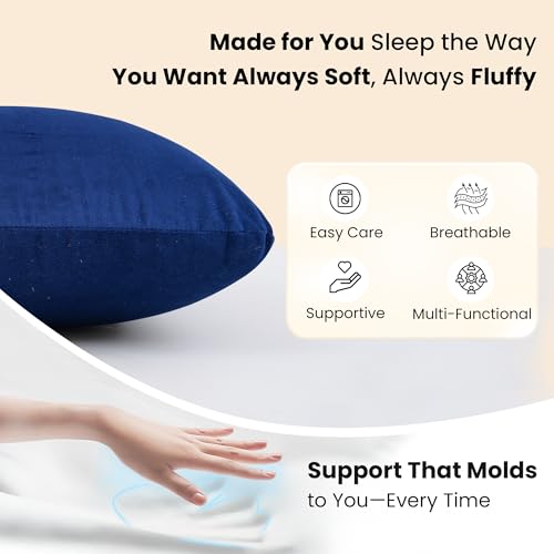 Image of CareFoam Memory Foam Square Cushion for Car, Sofa /Diwan, Bed, Chair & Decoration | Highly Durable, Hypoallergenic | 14 inchx 14 inch x 4 inch | Velvet Cover | Blue, Pack of 5