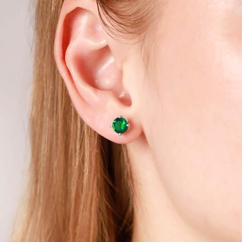 Silvershake 6MM Round Shape Birthstone Gemstones White Gold Plated or Yellow Gold Plated 925 Sterling Silver Business Attire Minimalist Stud Earrings for Women or Teens3