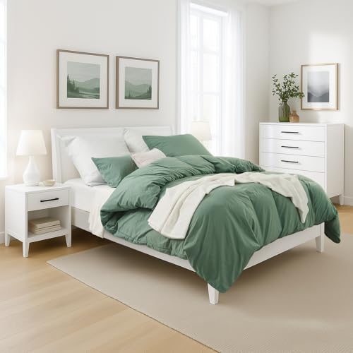Duvetnova Bettwäsche Grün 200x200 3 teilig Superweiche Vorgewaschene Mikrofaser Baumwollähnlich ÖKO-TEX 1 Bettbezug 200x200+2 Kissenbezüge… – Ansicht 6