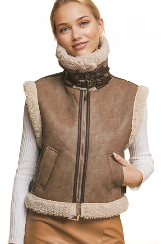 Love Tree Women's Juniors Faux Leather Shearling Vest