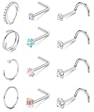 ORAZIO Nose Rings for Women - 14K Gold Filled Hypoallergenic Surgical Steel Nose Ring Hoops 20G Small Cute CZ Screw L Shaped Nose Studs Piercings Jewelry for Women Men 12Pcs S2