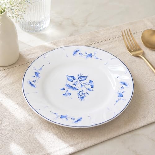 Image of NFI essentials 8 inch Ceramic Quarter Plate with Elegant Blue Floral Design, Premium Serving Plate for Snacks, Desserts, Breakfast & Appetizers, Dishwasher Safe