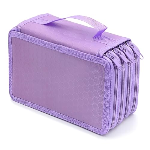 Estojo Escolar Grande 72 Lápis Multiuso | 4 Compartimentos Organizador em Nylon Oxford para Lápis de Cor, Canetas, Maquiagem e Materiais de Arte (Roxo)