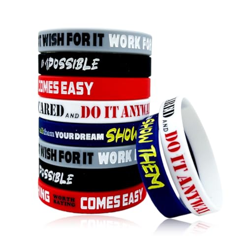 OPIURVY 10 Stück Motivationsarmbänder Kinder, Inspirierende Silikon Armbänder mit Positiven Sprüchen für Jugendliche und Teens, 210mm Armband für Schule Abschlussfeier Geschenk (Mehrfarbig)