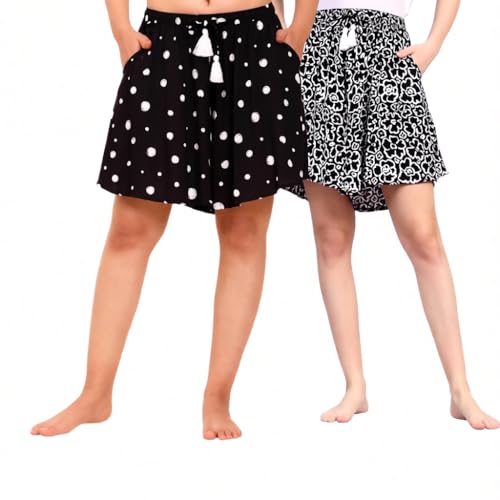 Image of B STORIES Women's Viscose Printed Lounge Culotte Shorts (Pack of 2)