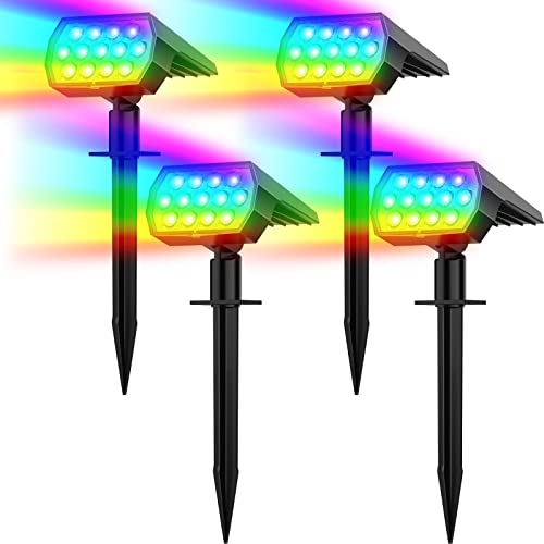 Flaow Solar Color Changing Lights Outdoor, Multi-Color RGB Landscape Spotlight, IP65 Waterproof Solar Powered Garden Lights