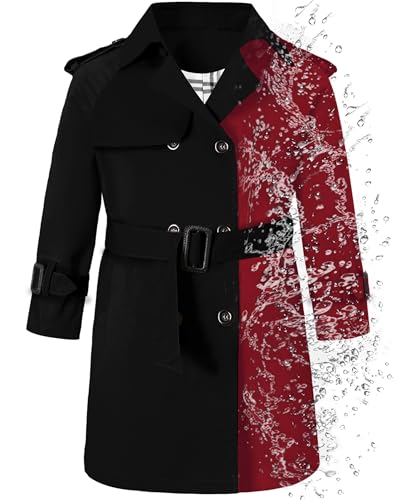 Image of Betusline Boys Waterproof Trench Coat Double Breasted Classic Belted Outwear Jacket Dress Coats