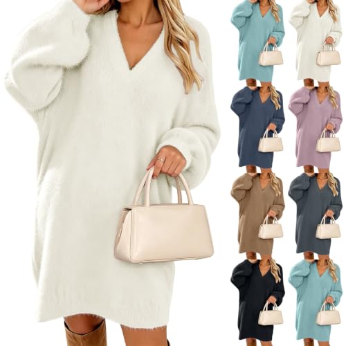 MESSIYO Sweater Dress for Women 2026 Fall Long Sleeve Dresses White - image 1