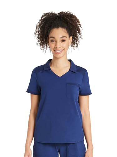 ScrubStar Womens Medical Scrub Top Collared Design Stretchy Fabric Moisture Control with 3 Functional Pockets & Shirttail Hem, M, Indigo