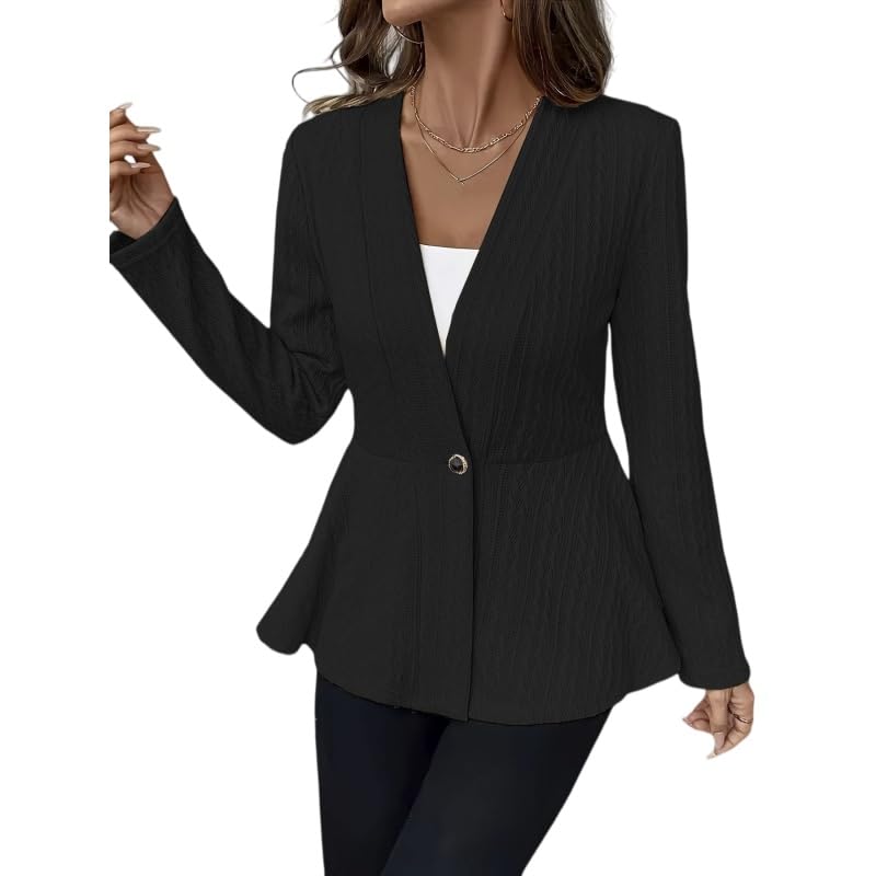 Générique Gilet Cardigan en Maille Cintrée pour Femme Élégant Ourlet Volanté Col en V Manches Longues Côtelé Chaud et Confortable Idéal pour L'Automne L'Oktoberfest Le Bureau et Le Quotidien.