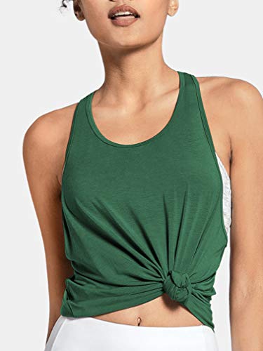 DIBAOLONG Womens Cute Open Back Yoga Tops Summer Activewear Workout Clothes Exercise Fitness Running Sleeveless Racerback Tank Top Green L